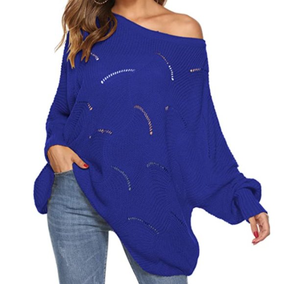 Loop Sweaters - NWT Royal Blue Slouchy Scalloped Hem Knit Sweater.